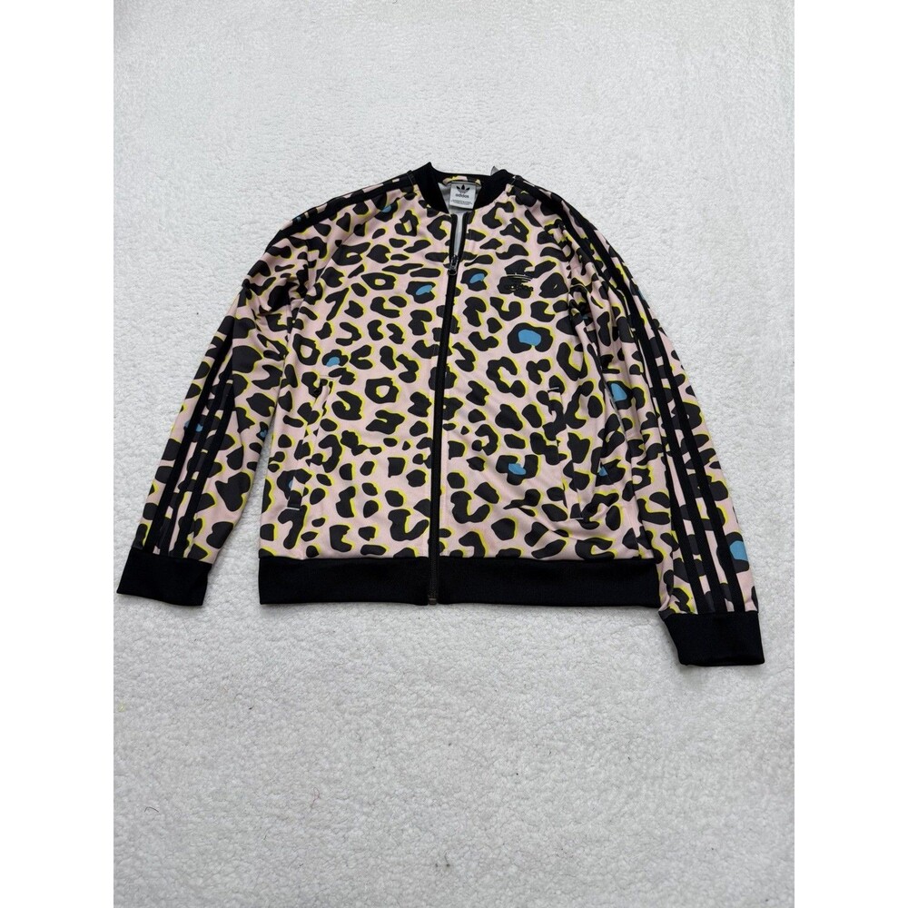 Adidas Jacket Girl Pink Animal Print Zip Up Athletic Gym Casual Size 11